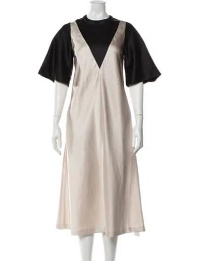 Pre-owned Sandy Liang V-neck Midi Length Dress In Neutral