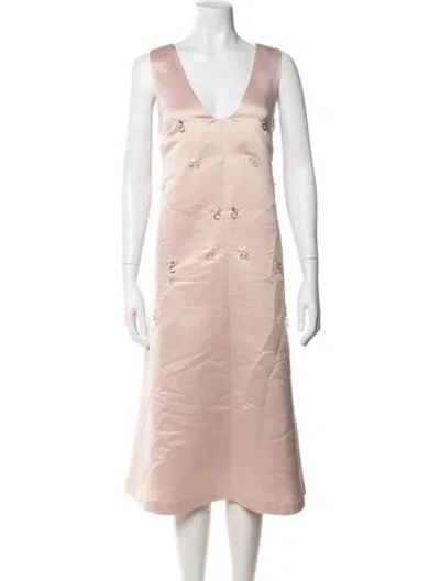 Pre-owned Sandy Liang V-neck Midi Length Dress In Pink