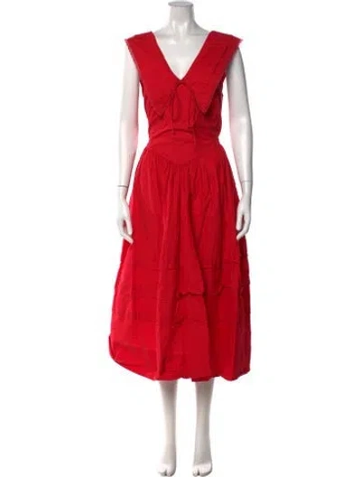 Pre-owned Sandy Liang V-neck Midi Length Dress In Red
