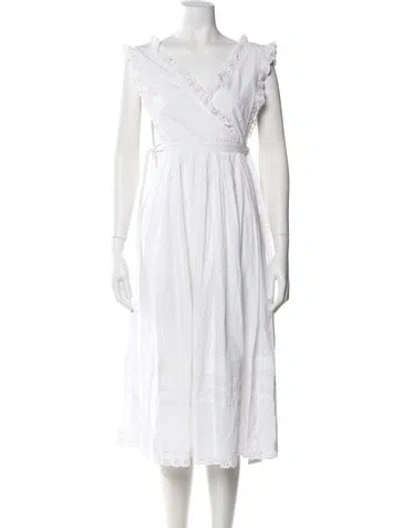 Pre-owned Sandy Liang V-neck Midi Length Dress In White