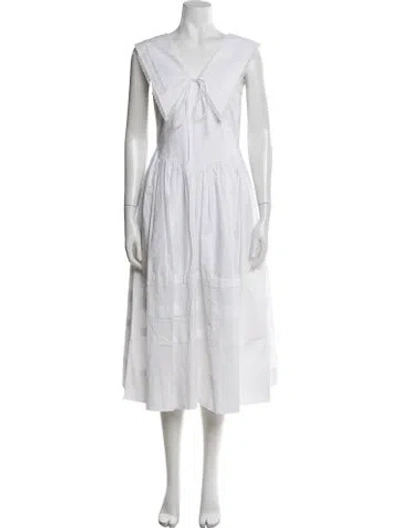 Pre-owned Sandy Liang V-neck Midi Length Dress In White