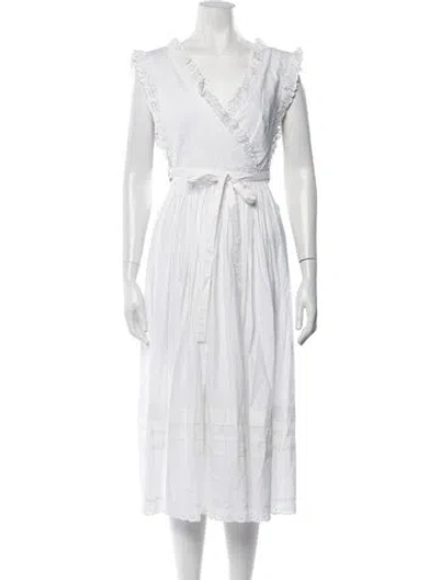 Pre-owned Sandy Liang V-neck Midi Length Dress In White