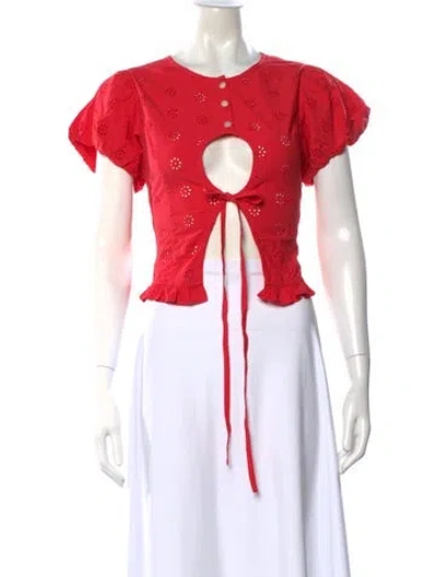Pre-owned Sandy Liang V-neck Short Sleeve Crop Top In Pink