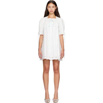Sandy Liang White & Blue Daikon Minidress