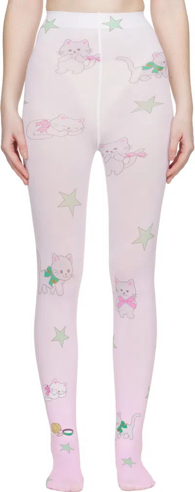 Sandy Liang White & Pink Graphic Tights In Multi