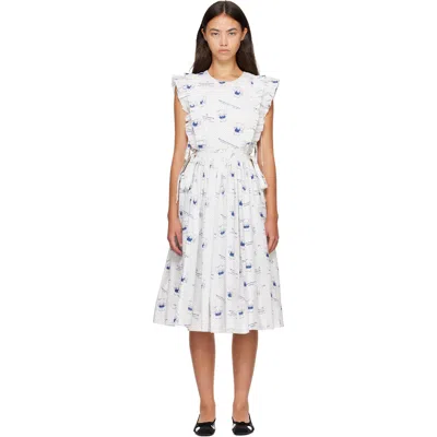 Sandy Liang White Mott Midi Dress In White Multi