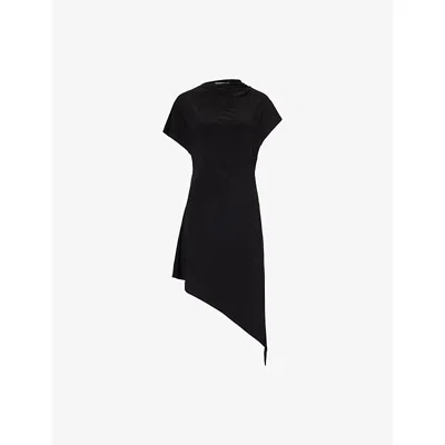 Sandy Liang Womens Black Sonar Asymmetric Stretch-jersey Mini Dress