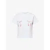 Sandy Liang Womens White Bow-print Cropped Cotton T-shirt In White