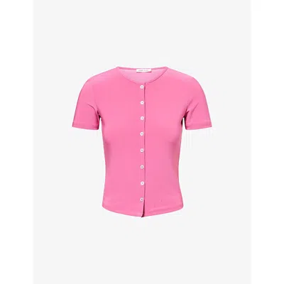 Sandy Liang Womens Pink Ella Short-sleeve Stretch-woven Top