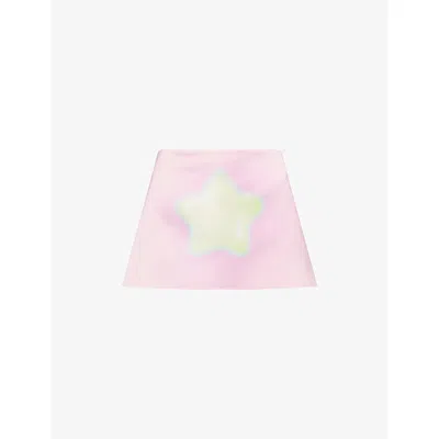 Sandy Liang Womens Pink Juice Star Satin Mini Skirt