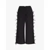 Sandy Liang Womens Black Poppet Bows-embellishment Wide-leg High-rise Shell Trousers