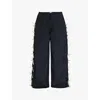 Sandy Liang Womens Navy Poppet Bows-embellishment Wide-leg High-rise Shell Trousers In Navy
