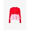 Sandy Liang Womens Pawpaw Ruffle-gingham Cotton-wool Cardigan Red In Red