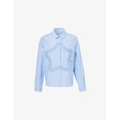 Sandy Liang Womens Light Blue Sirus Ruched-star Cotton Shirt