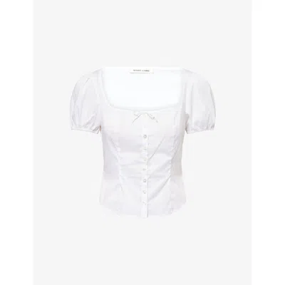 Sandy Liang Womens White Walnut Puff-sleeve Cotton Top