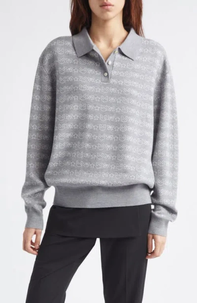 Sandy Liang Woods Merino Wool Polo Sweater In Gray