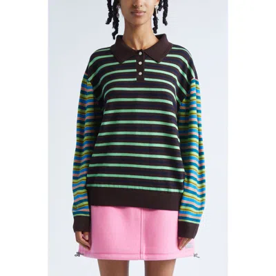 SANDY LIANG SANDY LIANG WOODS MIXED STRIPE MERINO WOOL POLO SWEATER