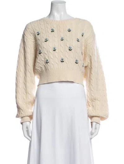 Pre-owned Sandy Liang Wool Floral Print Sweater In Neutrals