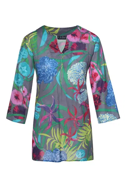 Sandy + Rizzo Women's Hydrangea Tunic In Charcoal Gray In Multi