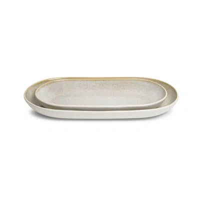 Sango Anderson Cream Serving Platters Set Of 2, 12" & 14" Stoneware Platter, Microwave & Dishwasher Safe
