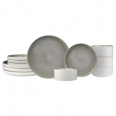 Sango Anderson Reactive Stoneware Set - Service For 4, Microwave & Dishwasher Safe In Cream