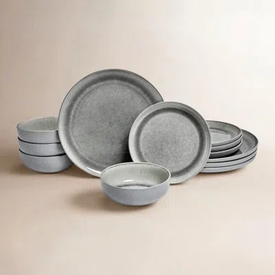 Sango Asher 12-piece Stoneware Dinnerware Set – Service For 4, Plate & Bowl Set In Gray