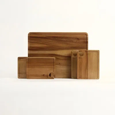 Sango Atelier Acacia Wood Wine Appetizer Plate Set With Serving Tray - 5-piece Charcuterie & Cheese Board  In Brown
