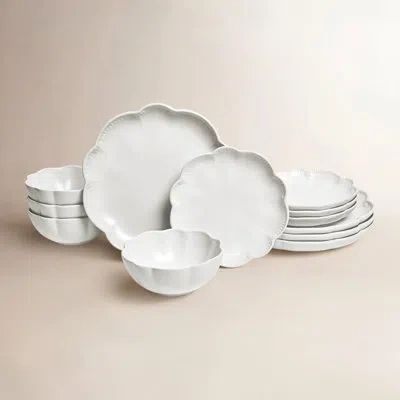 Sango Bethany 12-piece Stoneware Dinnerware Set – Service For 4, Scalloped Plate & Bowl Set In White