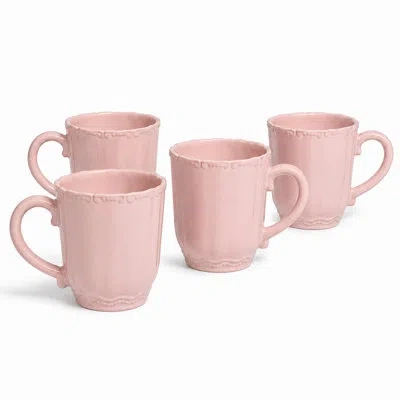 Sango Bethany Pink Mugs Set Of 4, 15 oz Stoneware Pink Coffee Mugs, Vibrant Ceramic Drinkware For Coffee, 