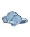 Sango Frill Reactive Stoneware 12 Pc. Dinnerware Set, Service For 4 In Blue