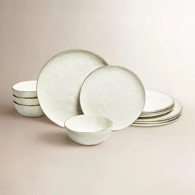 Sango Gansevoort 12-piece White Stoneware Dinnerware Set – Service For 4, Plate & Bowl Set In White W,gold Edge