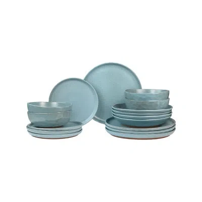 Sango Kaya 16-piece Casual Stone Dinnerware Set - Service For 4, Plate & Bowl Set In Blue