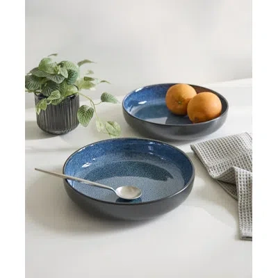 Sango Resona Moss Serving Bowls Set Of 2, 10" Stoneware Serving Bowl, 64.25 Oz, Microwave & Dishwasher Saf In Blue,black