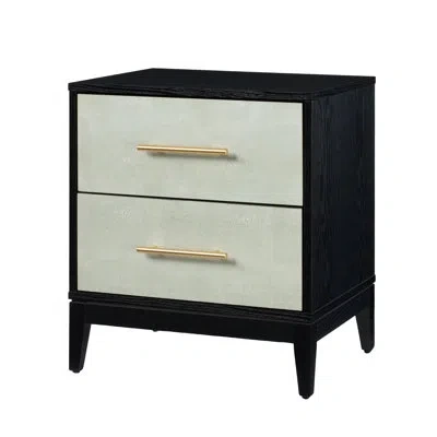 Sango Shagreen 2-drawer Wooden Nightstand With Golden Finish Handles In Shagreen,black