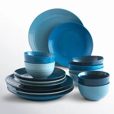 Sango Siterra 16 Piece Dinnerware Set, Service For 4 In Blue;dark Blue;light Blue