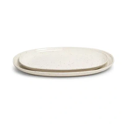 Sango Siterra 2-piece Speckled Stoneware Serving Platter Set - Oval Large & Medium Ceramic Platters With G In Neutral