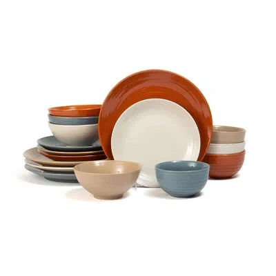 Sango Siterra Painter's Palette 16-piece Stoneware Dinnerware Set - Service For 4, Plate & Bowl Set In Cream;rust;mushroom;denim