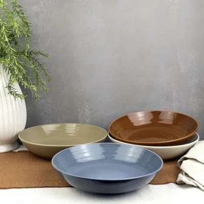 Sango Siterra Painter's Palette Stoneware Soup Bowls - Pasta & Serving Bowls In Cream;rust;mushroom;denim