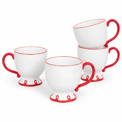 Sango Splash Of Cheers Large Mugs Set Of 4, 16 oz Red And White Coffee Mugs, Ceramic Drinkware For Coffee 
