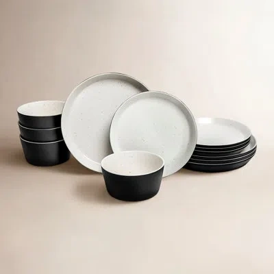 Sango Stockholm Black/white Stoneware Dinnerware Set - Service For 4, Plate & Bowl Set