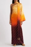 Sani Amaya One-shoulder Long Sleeve Anarkali With Dupatta In Dusky Ember