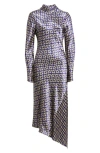 Sani Neena Ikat Print Long Sleeve Asymmetric Cocktail Dress With Dupatta In Ikat Indigo