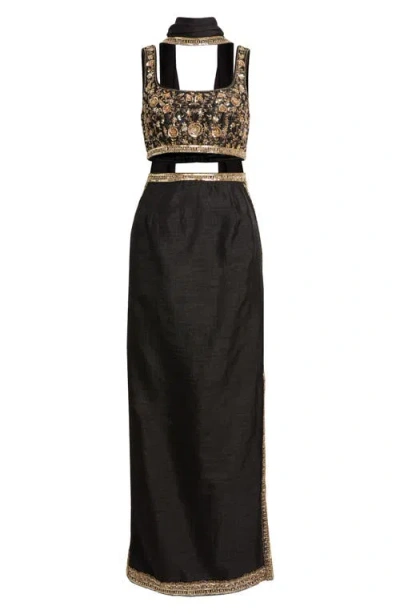 Sani Ravi Beaded Lehenga Choli With Dupatta In Black