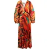 Sani Sia Pleated Long Sleeve Gown In Desert Wave