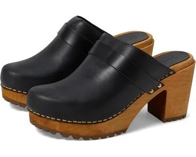 SANITA PELENI CLOGS WOMEN'S-12 BLACK LEATHER SLIP ON BLOCK HEEL SANDAL VER424