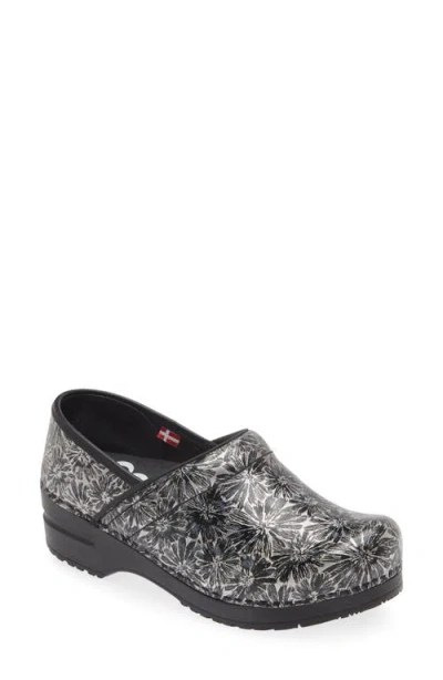 Sanita Rumney Floral Clog In Black/silver
