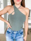 Sanity Style Shana Cross Front Bodysuit In Sage