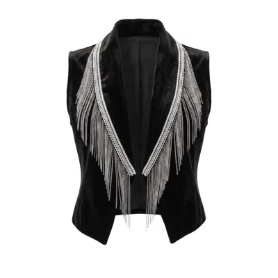 Saniya Khan Women's Black Celine Fringe Vest
