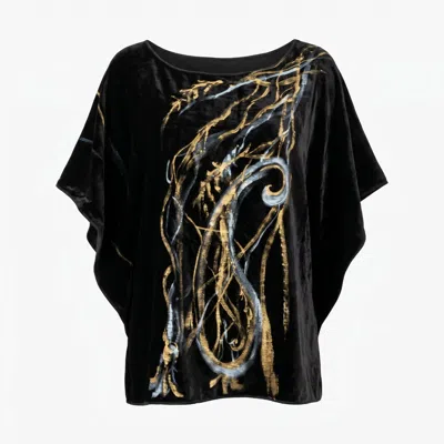 Saniya Khan Women's Black Gold Sky Paislies Poncho