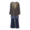 Saniya Khan Women's Brown Roses & Filigree Hand Painted Tunic In Brown